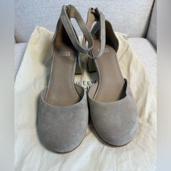 Eileen Fisher Suede Dota Pumps Earth Tan Women’s Size 7.5 New Block Heel Leather - Picture 4 of 9